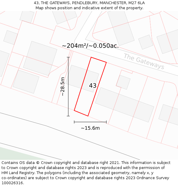 43, THE GATEWAYS, PENDLEBURY, MANCHESTER, M27 6LA: Plot and title map