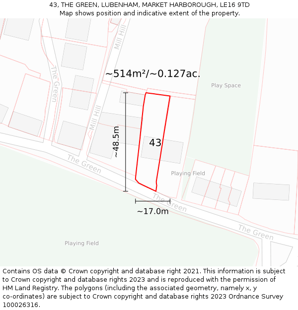 43, THE GREEN, LUBENHAM, MARKET HARBOROUGH, LE16 9TD: Plot and title map