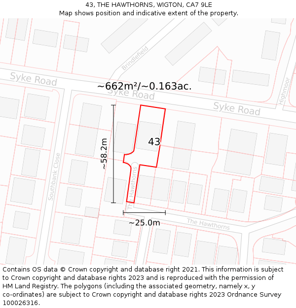 43, THE HAWTHORNS, WIGTON, CA7 9LE: Plot and title map