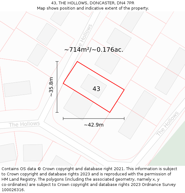 43, THE HOLLOWS, DONCASTER, DN4 7PR: Plot and title map