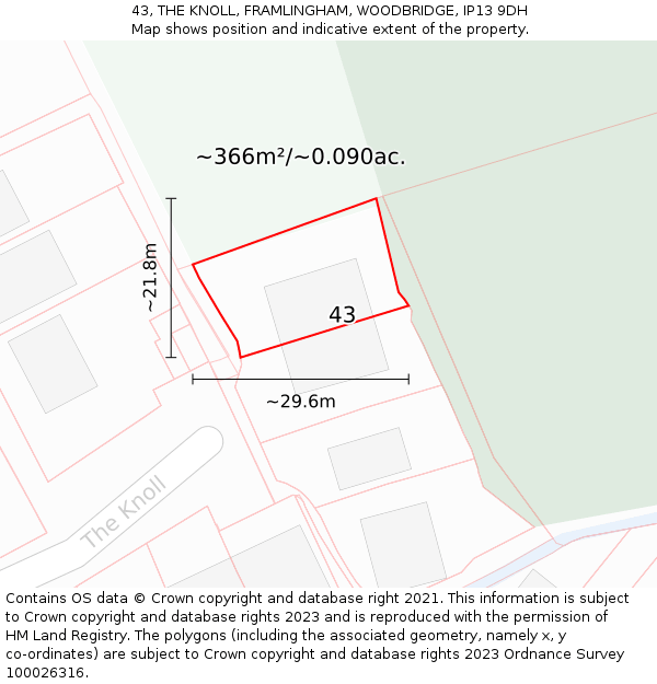 43, THE KNOLL, FRAMLINGHAM, WOODBRIDGE, IP13 9DH: Plot and title map