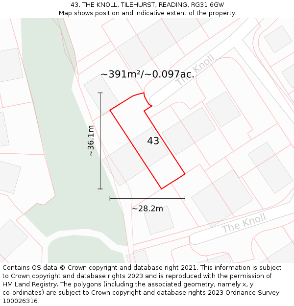 43, THE KNOLL, TILEHURST, READING, RG31 6GW: Plot and title map