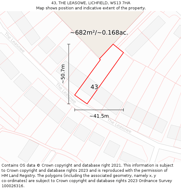 43, THE LEASOWE, LICHFIELD, WS13 7HA: Plot and title map