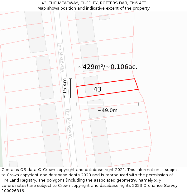43, THE MEADWAY, CUFFLEY, POTTERS BAR, EN6 4ET: Plot and title map