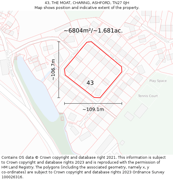 43, THE MOAT, CHARING, ASHFORD, TN27 0JH: Plot and title map