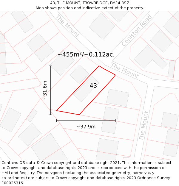 43, THE MOUNT, TROWBRIDGE, BA14 8SZ: Plot and title map