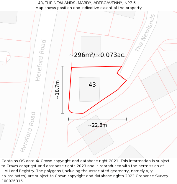 43, THE NEWLANDS, MARDY, ABERGAVENNY, NP7 6HJ: Plot and title map
