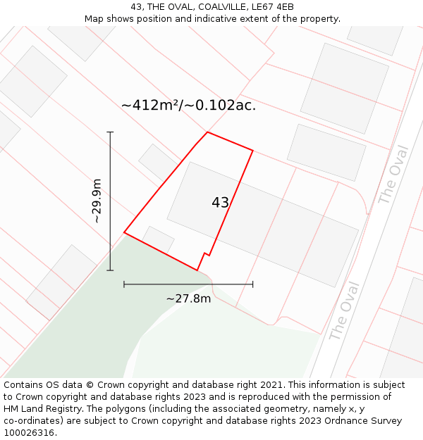 43, THE OVAL, COALVILLE, LE67 4EB: Plot and title map
