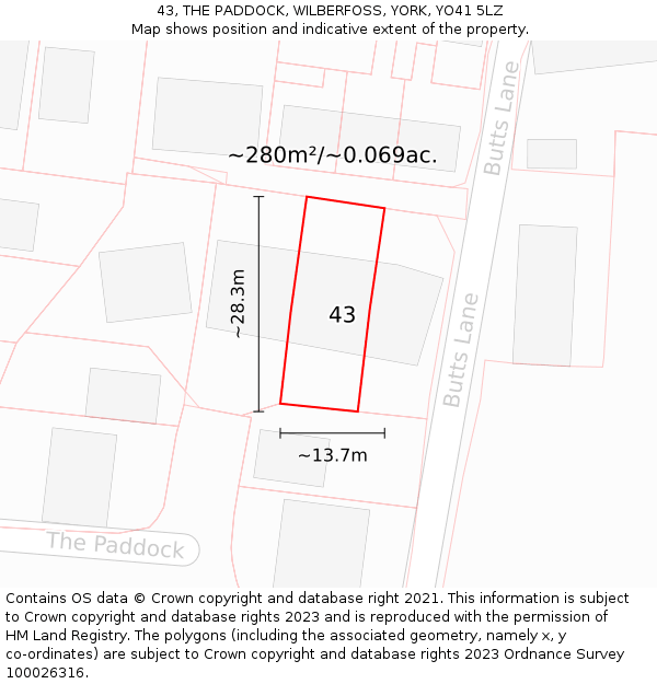 43, THE PADDOCK, WILBERFOSS, YORK, YO41 5LZ: Plot and title map