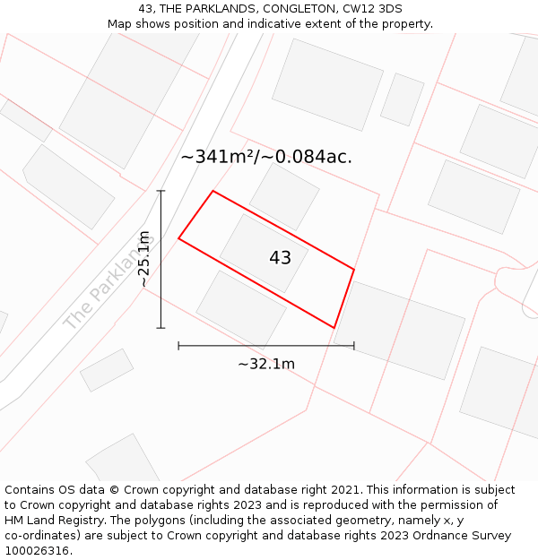 43, THE PARKLANDS, CONGLETON, CW12 3DS: Plot and title map