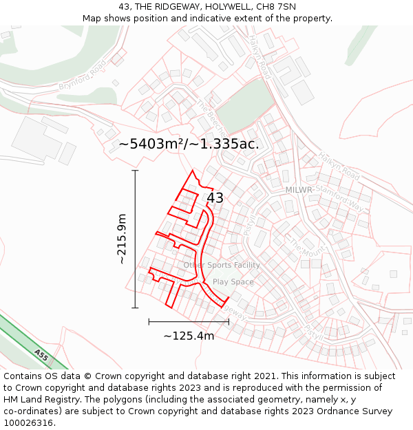 43, THE RIDGEWAY, HOLYWELL, CH8 7SN: Plot and title map