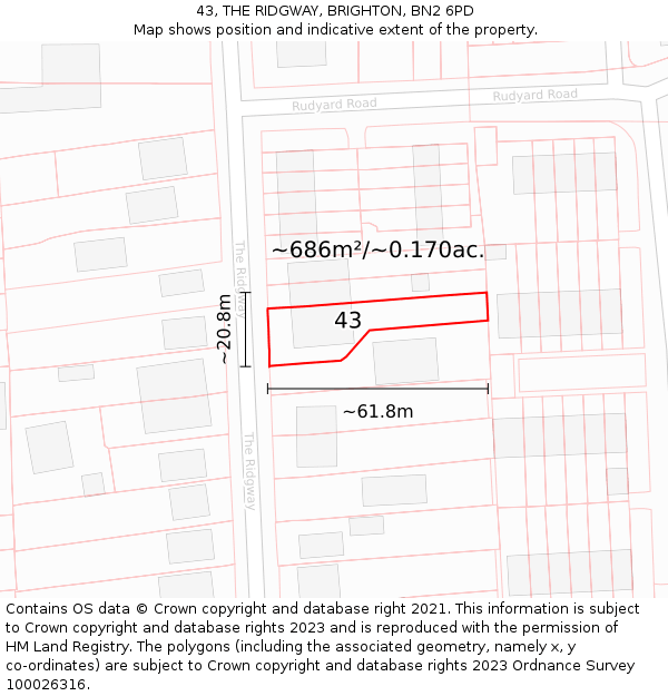 43, THE RIDGWAY, BRIGHTON, BN2 6PD: Plot and title map