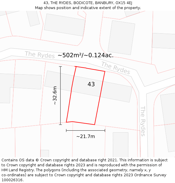 43, THE RYDES, BODICOTE, BANBURY, OX15 4EJ: Plot and title map
