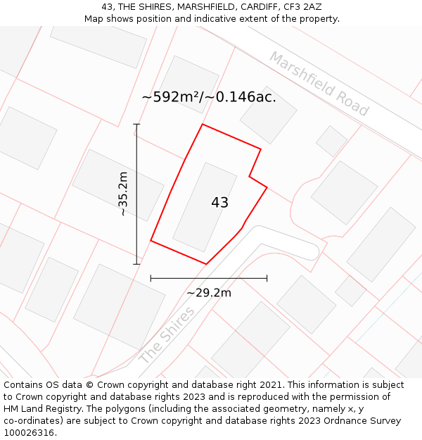 43, THE SHIRES, MARSHFIELD, CARDIFF, CF3 2AZ: Plot and title map