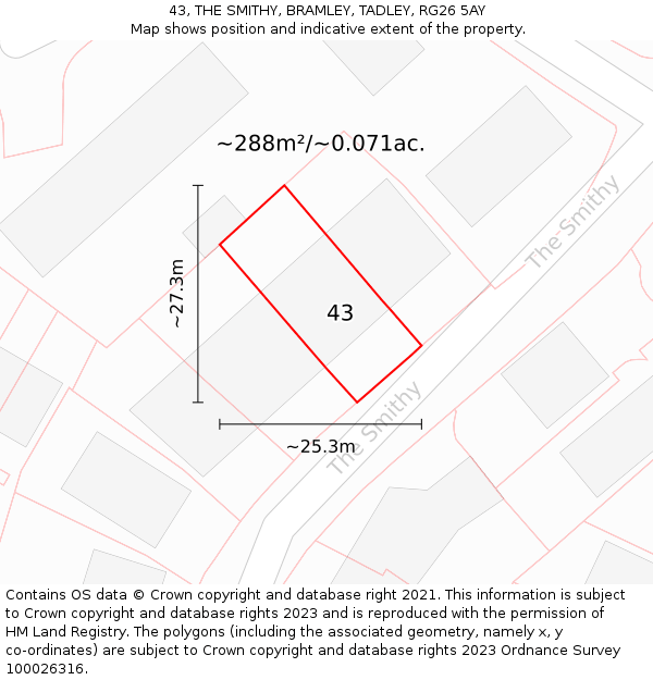 43, THE SMITHY, BRAMLEY, TADLEY, RG26 5AY: Plot and title map