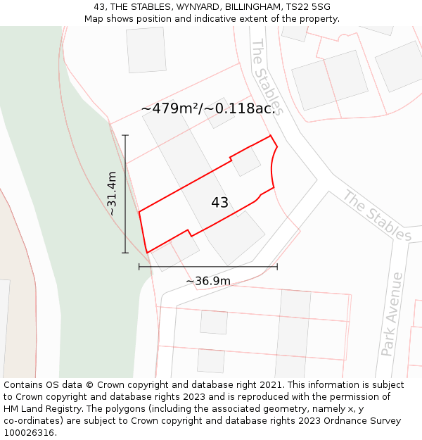 43, THE STABLES, WYNYARD, BILLINGHAM, TS22 5SG: Plot and title map