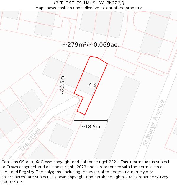 43, THE STILES, HAILSHAM, BN27 2JQ: Plot and title map