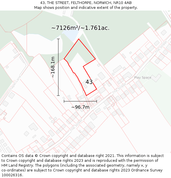 43, THE STREET, FELTHORPE, NORWICH, NR10 4AB: Plot and title map