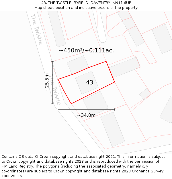 43, THE TWISTLE, BYFIELD, DAVENTRY, NN11 6UR: Plot and title map