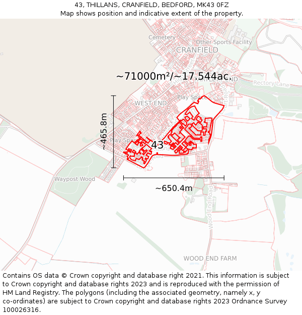 43, THILLANS, CRANFIELD, BEDFORD, MK43 0FZ: Plot and title map