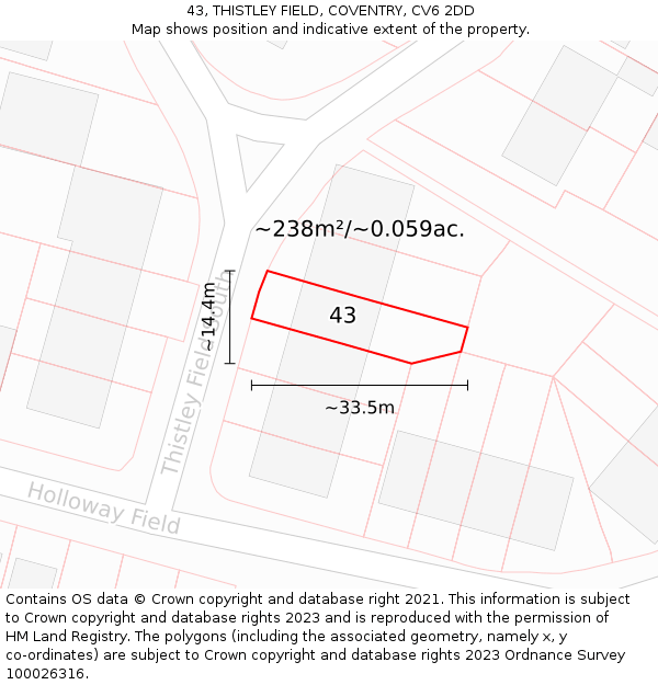 43, THISTLEY FIELD, COVENTRY, CV6 2DD: Plot and title map