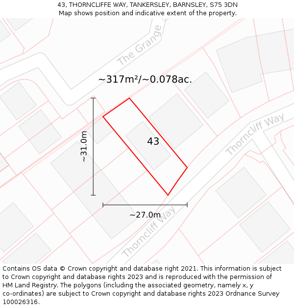 43, THORNCLIFFE WAY, TANKERSLEY, BARNSLEY, S75 3DN: Plot and title map