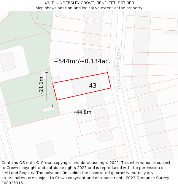 43, THUNDERSLEY GROVE, BENFLEET, SS7 3EB: Plot and title map