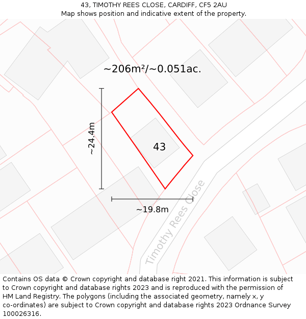 43, TIMOTHY REES CLOSE, CARDIFF, CF5 2AU: Plot and title map