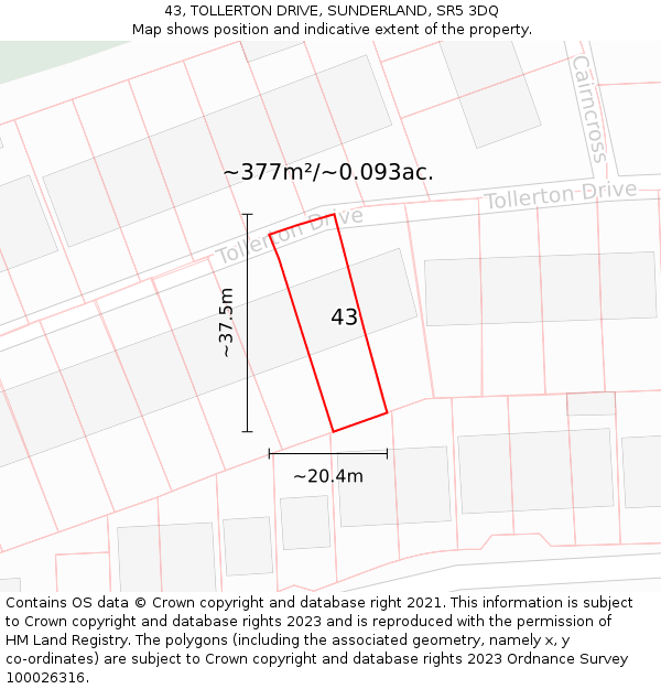 43, TOLLERTON DRIVE, SUNDERLAND, SR5 3DQ: Plot and title map