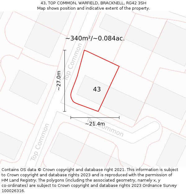 43, TOP COMMON, WARFIELD, BRACKNELL, RG42 3SH: Plot and title map