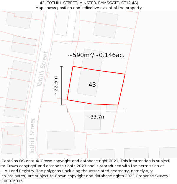 43, TOTHILL STREET, MINSTER, RAMSGATE, CT12 4AJ: Plot and title map