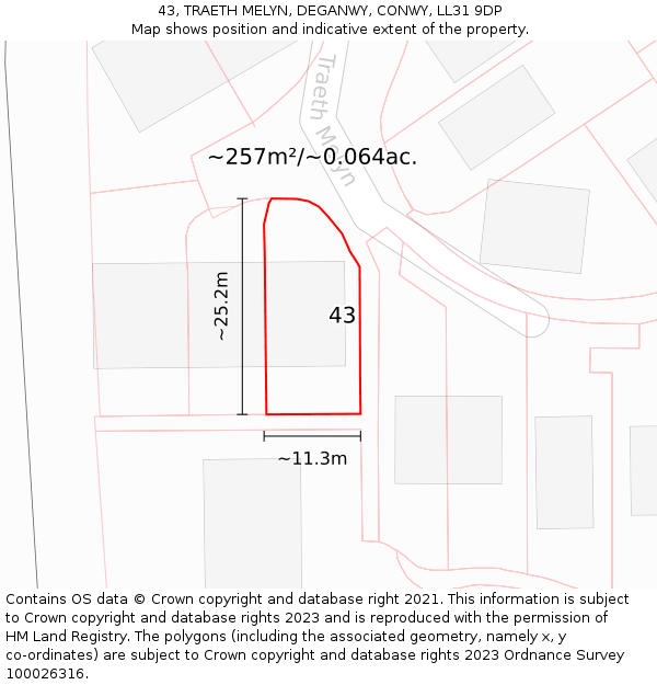 43, TRAETH MELYN, DEGANWY, CONWY, LL31 9DP: Plot and title map