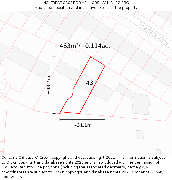 43, TREADCROFT DRIVE, HORSHAM, RH12 4BG: Plot and title map