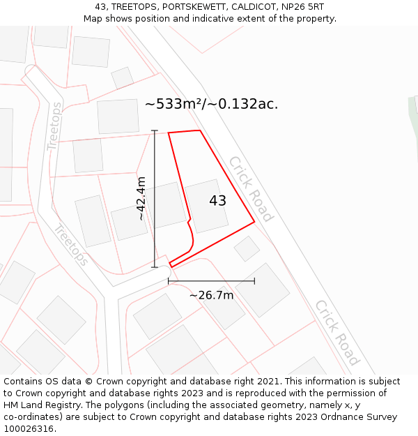 43, TREETOPS, PORTSKEWETT, CALDICOT, NP26 5RT: Plot and title map