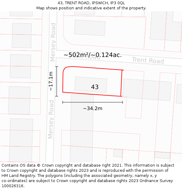 43, TRENT ROAD, IPSWICH, IP3 0QL: Plot and title map