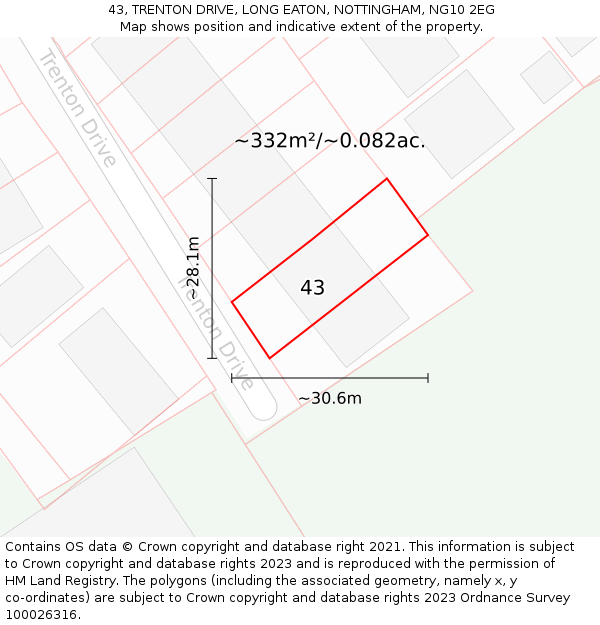 43, TRENTON DRIVE, LONG EATON, NOTTINGHAM, NG10 2EG: Plot and title map