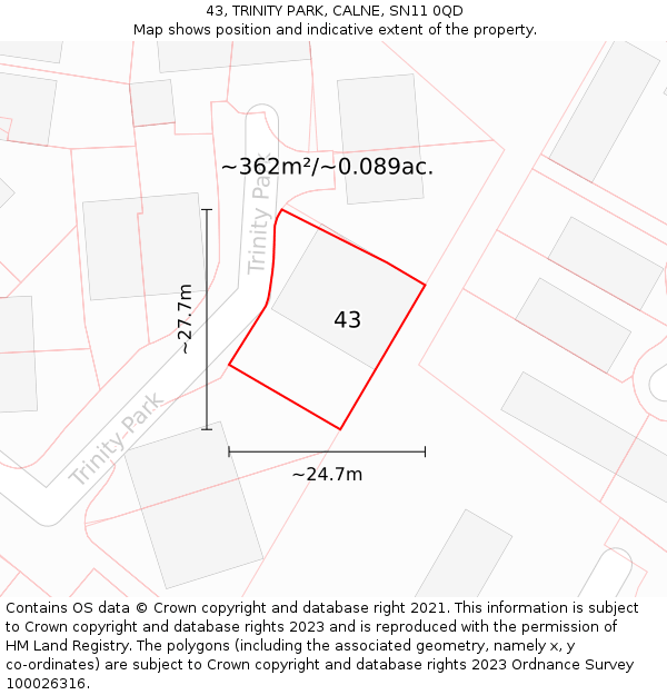 43, TRINITY PARK, CALNE, SN11 0QD: Plot and title map
