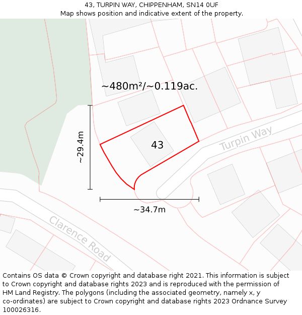 43, TURPIN WAY, CHIPPENHAM, SN14 0UF: Plot and title map