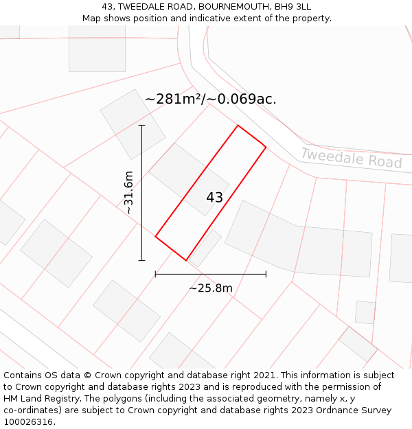 43, TWEEDALE ROAD, BOURNEMOUTH, BH9 3LL: Plot and title map
