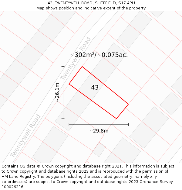 43, TWENTYWELL ROAD, SHEFFIELD, S17 4PU: Plot and title map