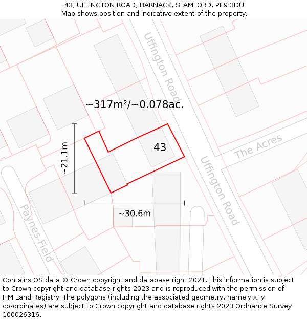 43, UFFINGTON ROAD, BARNACK, STAMFORD, PE9 3DU: Plot and title map