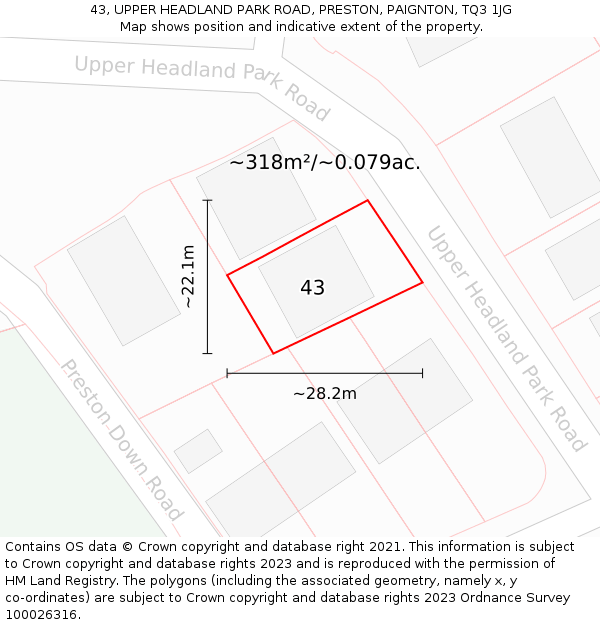 43, UPPER HEADLAND PARK ROAD, PRESTON, PAIGNTON, TQ3 1JG: Plot and title map