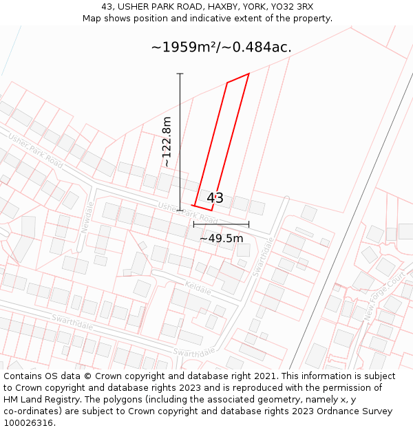 43, USHER PARK ROAD, HAXBY, YORK, YO32 3RX: Plot and title map
