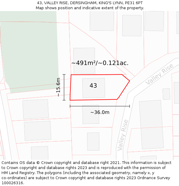 43, VALLEY RISE, DERSINGHAM, KING'S LYNN, PE31 6PT: Plot and title map