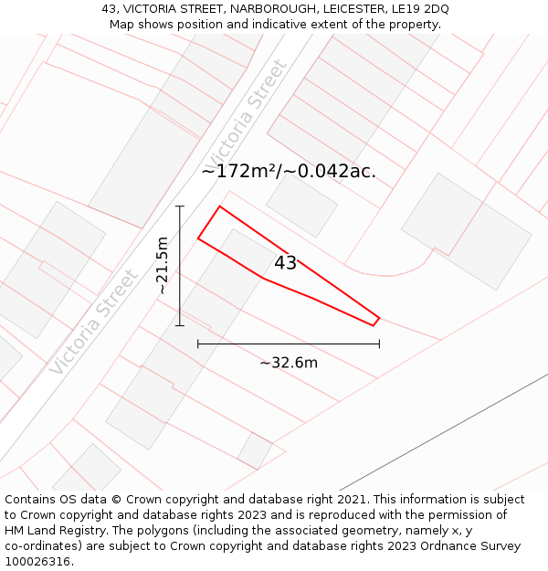 43, VICTORIA STREET, NARBOROUGH, LEICESTER, LE19 2DQ: Plot and title map