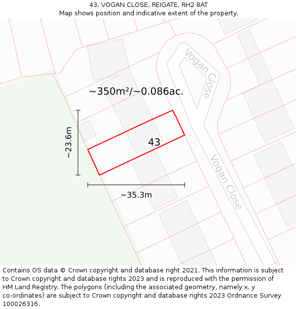 43, VOGAN CLOSE, REIGATE, RH2 8AT: Plot and title map