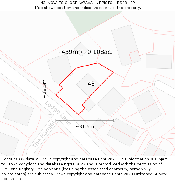 43, VOWLES CLOSE, WRAXALL, BRISTOL, BS48 1PP: Plot and title map
