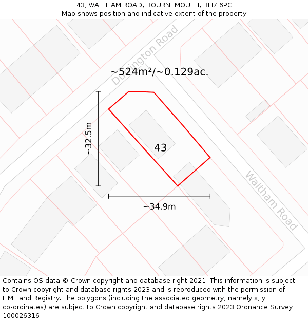 43, WALTHAM ROAD, BOURNEMOUTH, BH7 6PG: Plot and title map