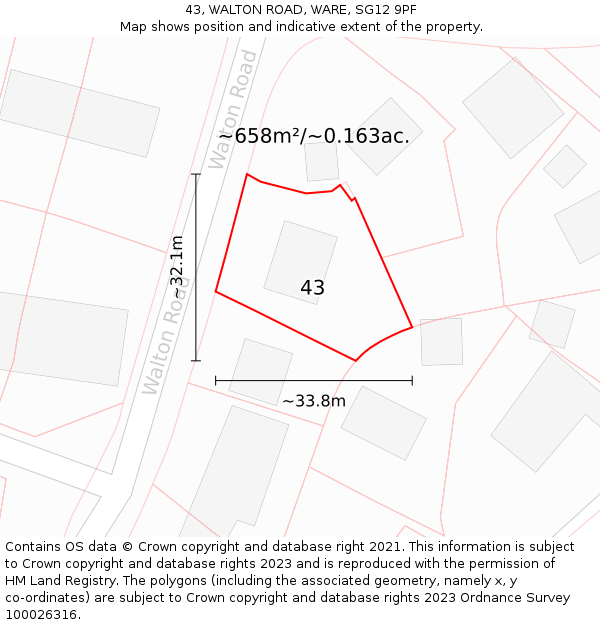 43, WALTON ROAD, WARE, SG12 9PF: Plot and title map