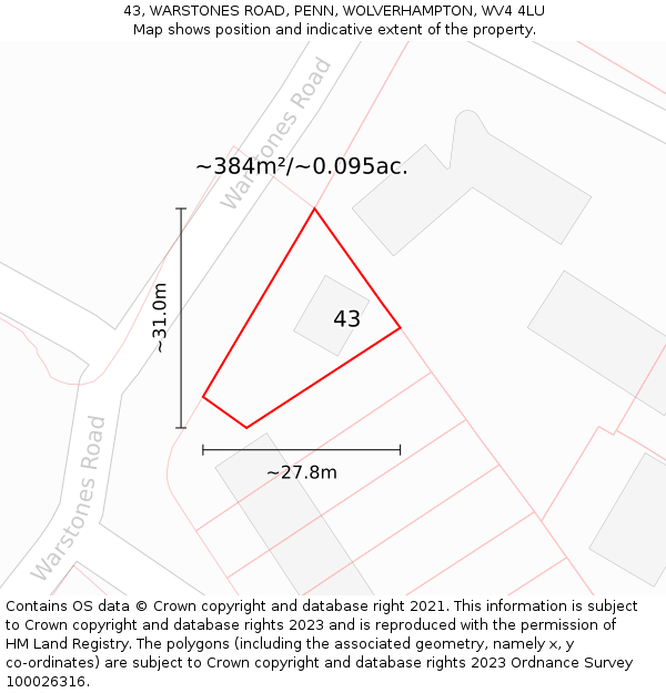 43, WARSTONES ROAD, PENN, WOLVERHAMPTON, WV4 4LU: Plot and title map